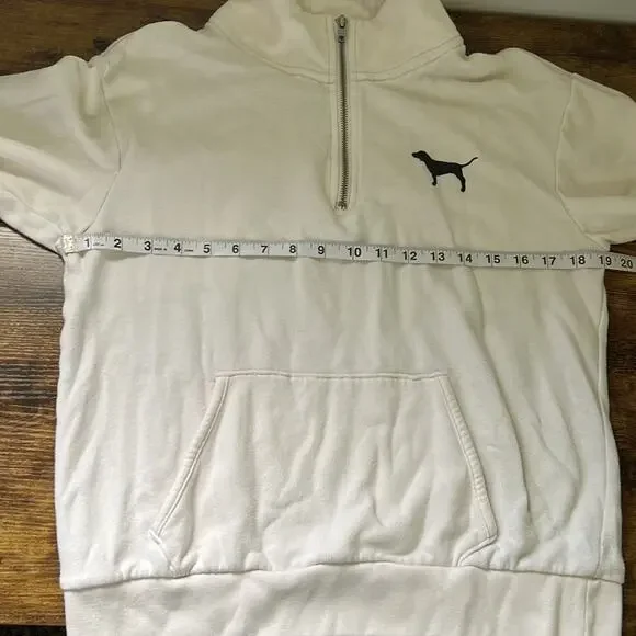 PINK Off-White Logo Animal Print Partial Zip Up Sweater - Picture 4 of 10